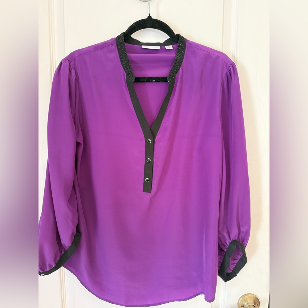 New York & Company Purple Blouse with Black Trim